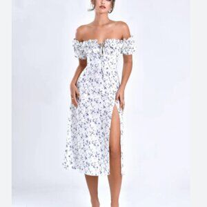 Miss Circle white purple Quin Floral Off-Shoulder Dress Midi L Large